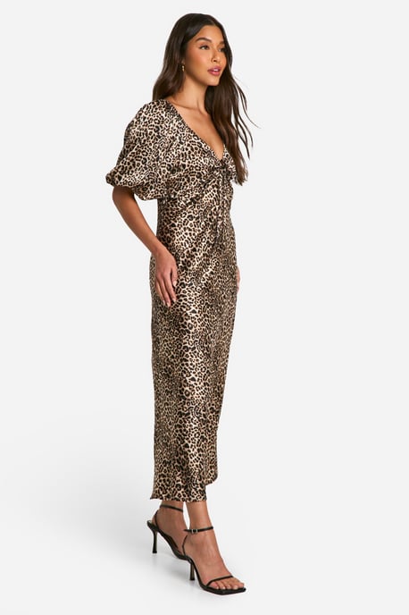 Vestido midi de leopardo con mangas abullonadas - Image 3