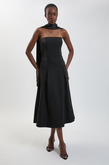 Vestido largo Bardot entallado de crepé con reverso de satén - Image 1