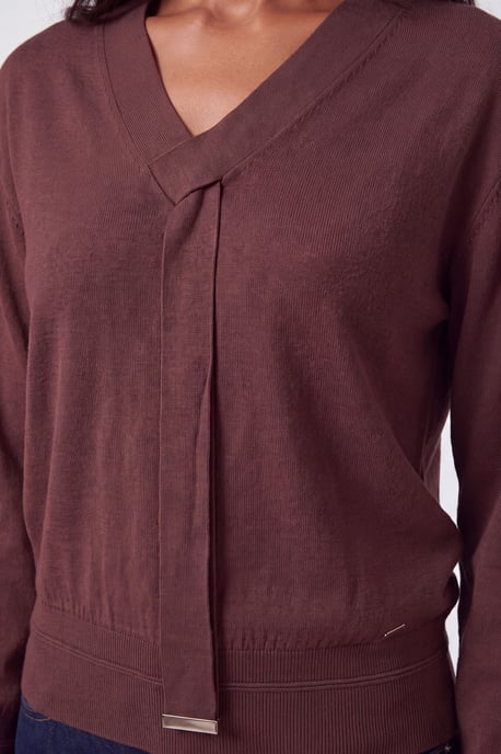 Jersey de punto de mezcla de viscosa con cuello de lazo - Image 3