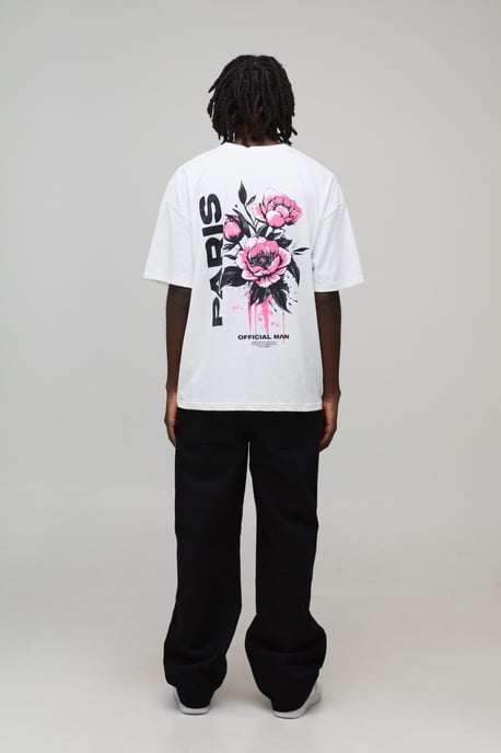 Camiseta blanca oversized con estampado floral de París - Image 2