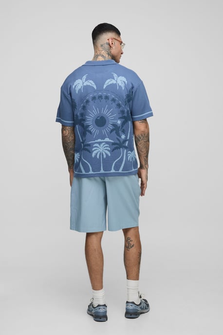 boohooMAN Tall Camisa de punto jacquard Relaxed Palm Scenic - Image 2