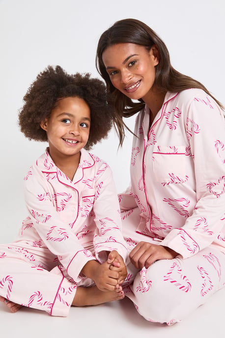 Conjunto de pijama infantil a juego para toda la familia, muy suave, con estampado de bastones de caramelo, camiseta de manga larga y pantalón - Image 1