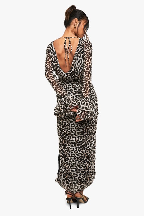 Vestido midaxi de gasa con volantes y estampado de leopardo - Image 2