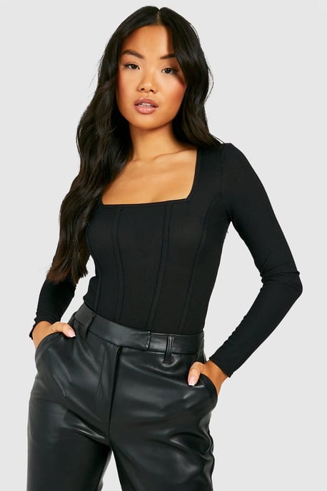 Boohoo Body de canalé con corsé Petite - Image 1