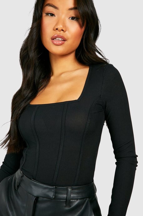 Boohoo Body de canalé con corsé Petite - Image 3