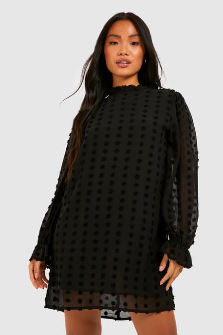 Boohoo vestido corto Petite Dobby con textura, cuello alto y corte recto - Image 3