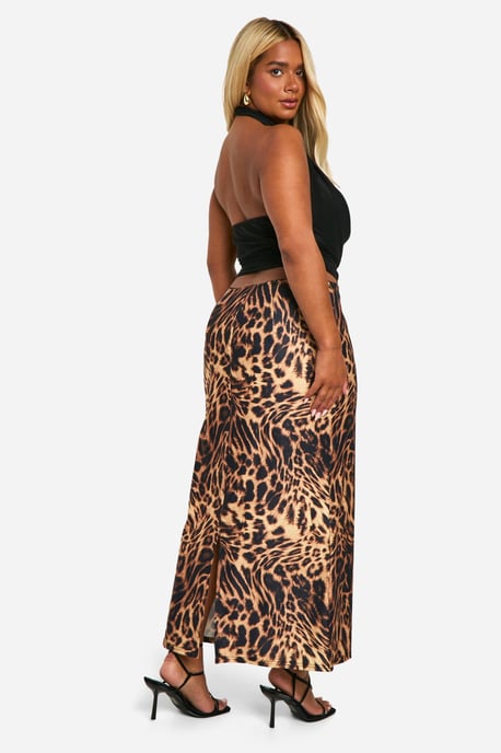 Boohoo falda midaxi Plus de tejido elástico con estampado de leopardo y adorno de lazo - Image 2