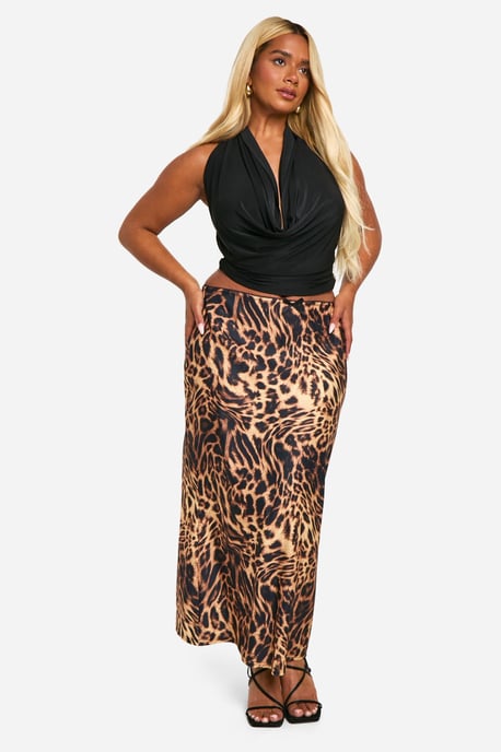 Boohoo falda midaxi Plus de tejido elástico con estampado de leopardo y adorno de lazo - Image 3