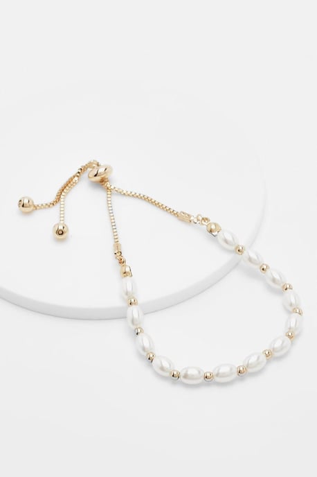 Boohoo Pulsera de perlas y oro con cierre de barra - Image 1