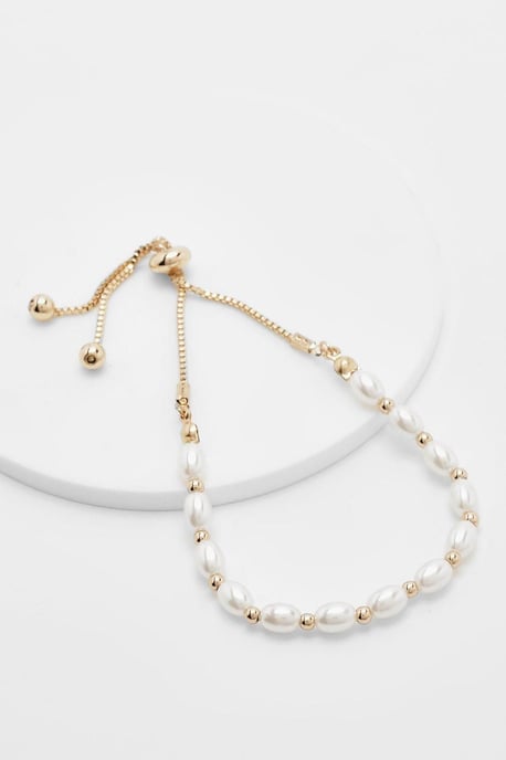 Boohoo Pulsera de perlas y oro con cierre de barra - Image 3