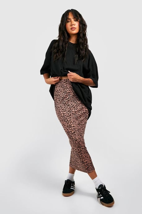 Falda midaxi de punto acanalado con estampado de leopardo - Image 1