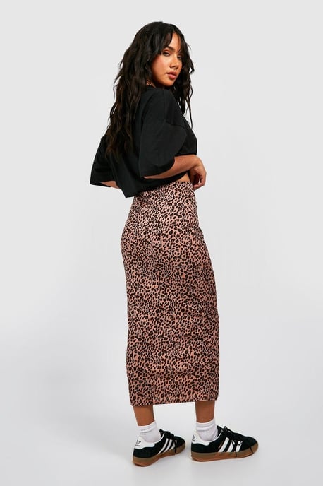 Falda midaxi de punto acanalado con estampado de leopardo - Image 2