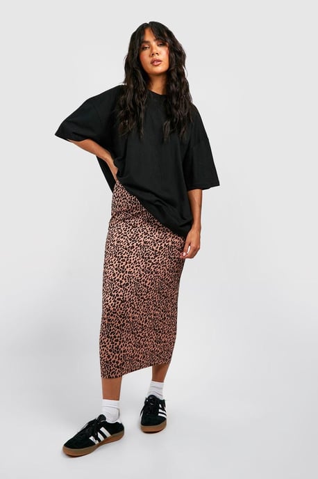 Falda midaxi de punto acanalado con estampado de leopardo - Image 3
