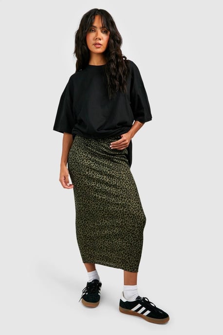 Falda midi de canalé con estampado de leopardo - Image 3