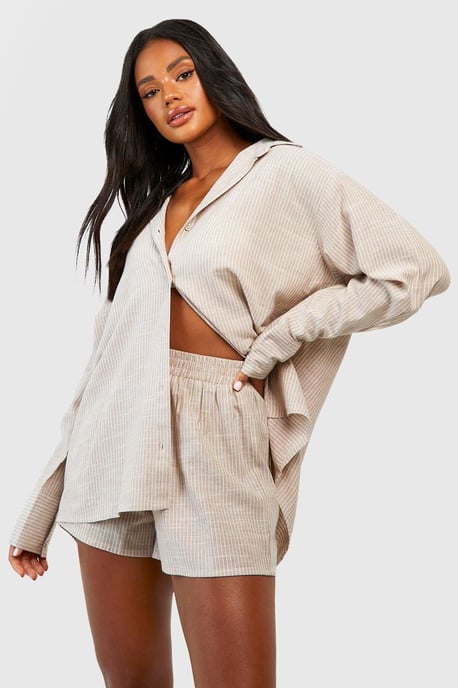 Short de pijama de algodón con raya diplomática tono sobre tono - Image 1