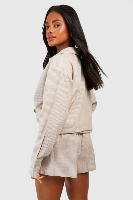 Short de pijama de algodón con raya diplomática tono sobre tono - Image 2