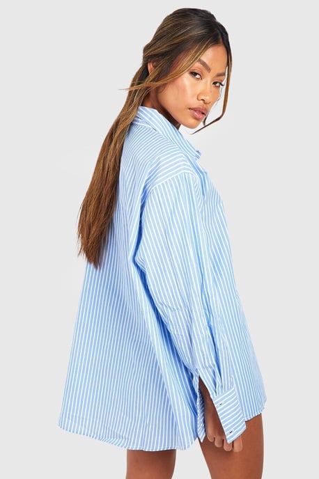 Camisa de pijama oversize de algodón con raya diplomática - Image 2
