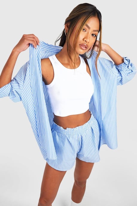 Camisa de pijama oversize de algodón con raya diplomática - Image 3