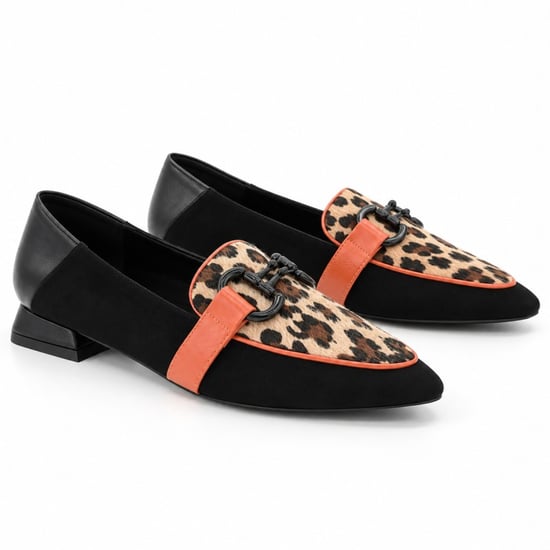 Mocasín Negro y Animal Print con Cadena Montevita 105431 - Image 1