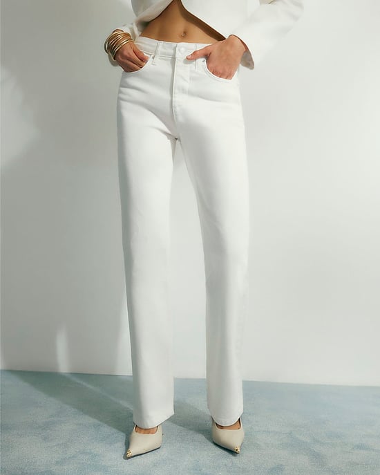 River Island Vaqueros de mujer de pierna recta, blancos, elásticos, con cremallera y botón - Image 1