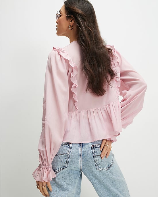 River Island Blusa de mujer Rosa Mezcla de algodón Encaje Inserción Lazo - Image 3