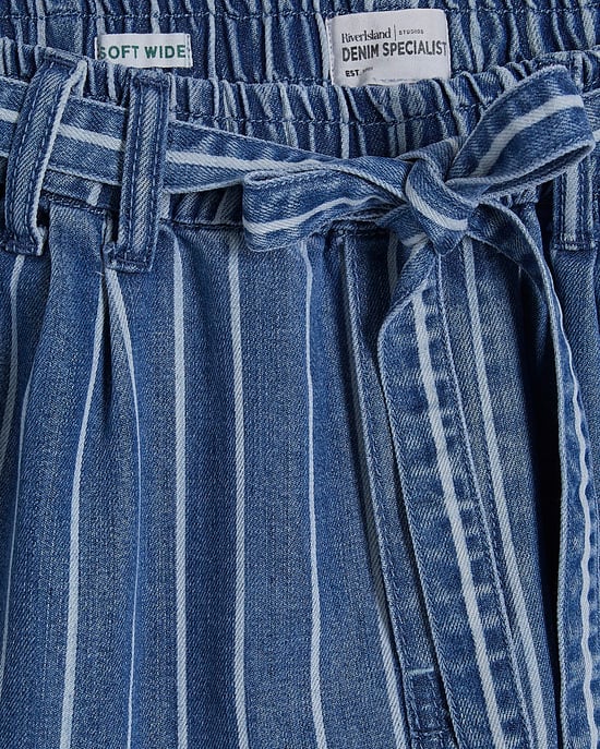 River Island Vaqueros de mujer de pierna ancha azules a rayas Paperbag de tiro medio - Image 5