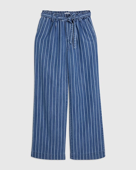 River Island Vaqueros de mujer de pierna ancha azules a rayas Paperbag de tiro medio - Image 6