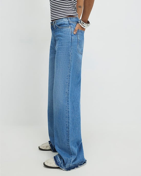 River Island Vaqueros de mujer de pierna ancha, azules, con dobladillo vuelto y cintura limpia - Image 4