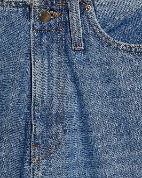 River Island Vaqueros de mujer de pierna ancha, azules, con dobladillo vuelto y cintura limpia - Image 5
