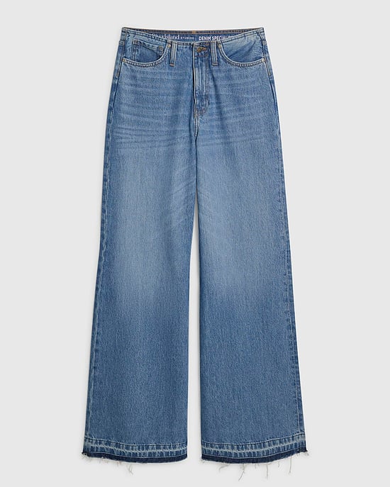 River Island Vaqueros de mujer de pierna ancha, azules, con dobladillo vuelto y cintura limpia - Image 6