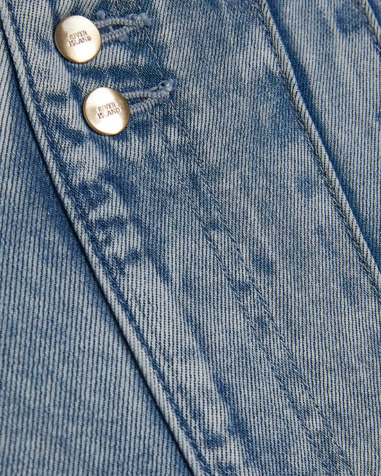 River Island Vaqueros de mujer de pierna ancha azules con pinzas elásticas delanteras - Image 5