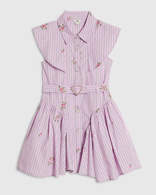 River Island Vestido camisero para niña morado a rayas Premium con cuello - Image 1