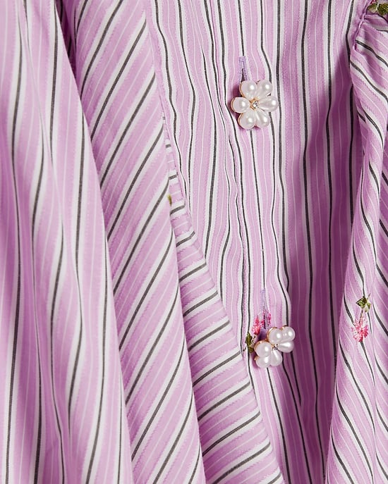 River Island Vestido camisero para niña morado a rayas Premium con cuello - Image 2