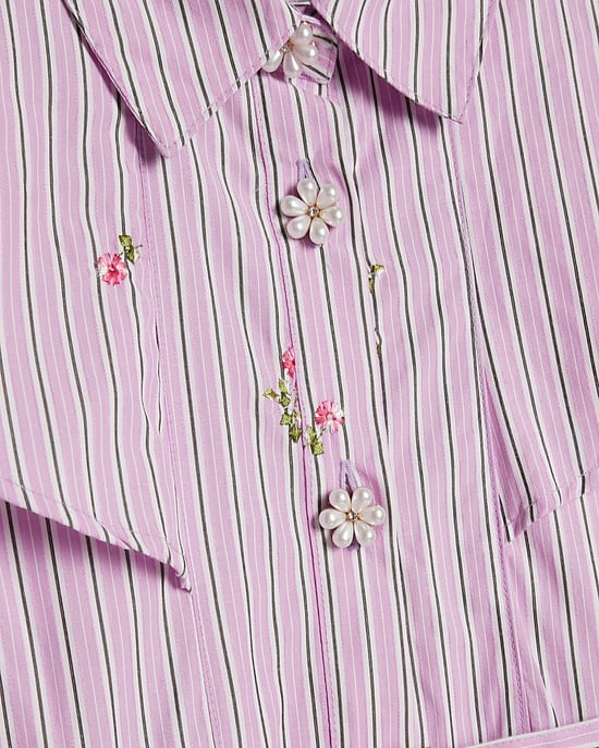 River Island Vestido camisero para niña morado a rayas Premium con cuello - Image 3