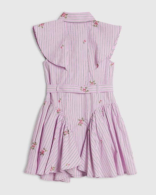 River Island Vestido camisero para niña morado a rayas Premium con cuello - Image 4
