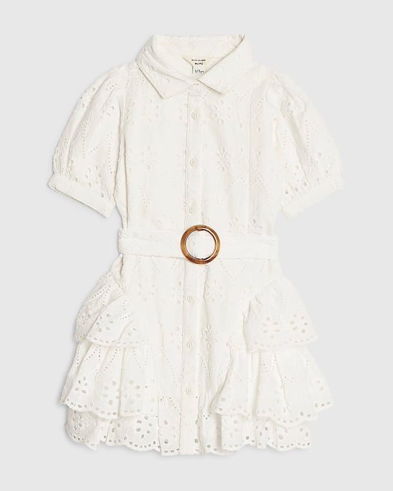 River Island Mini Vestido camisero para niña Blanco Broderie Con cinturón Con cuello - Image 1