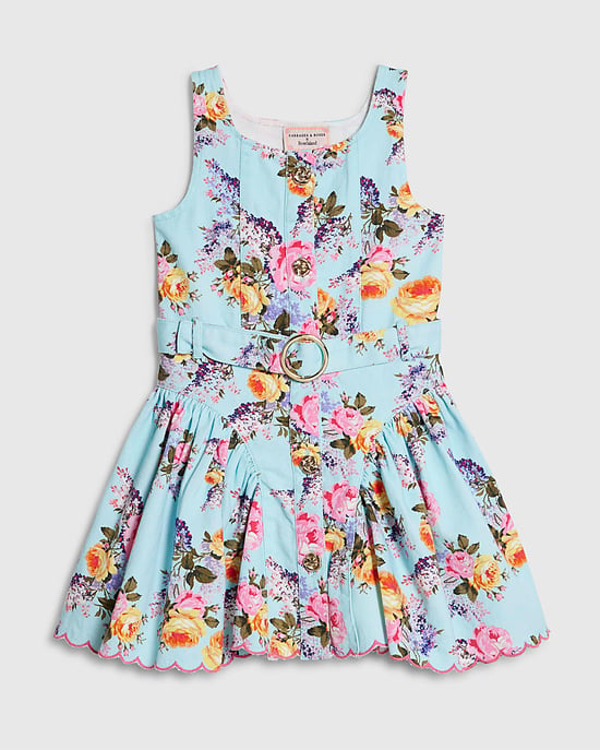 River Island Mini Vestido de fiesta para niña Azul Floral Cuello redondo - Image 1
