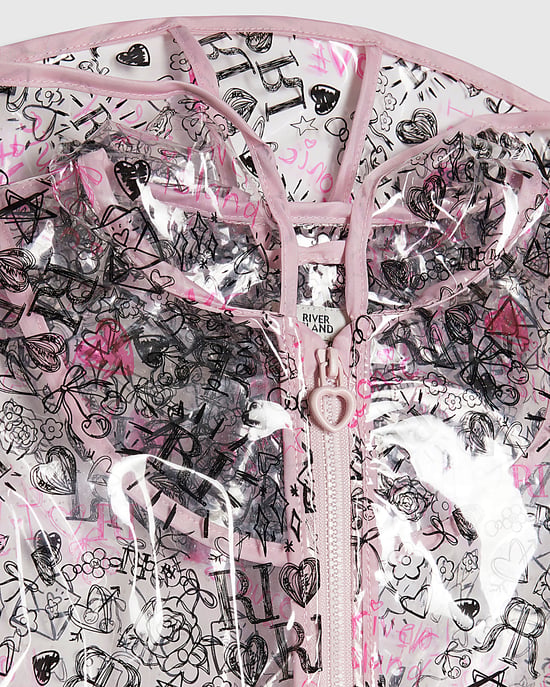 River Island Chubasquero mini para niña negro con estampado de grafiti, capucha y cremallera - Image 2