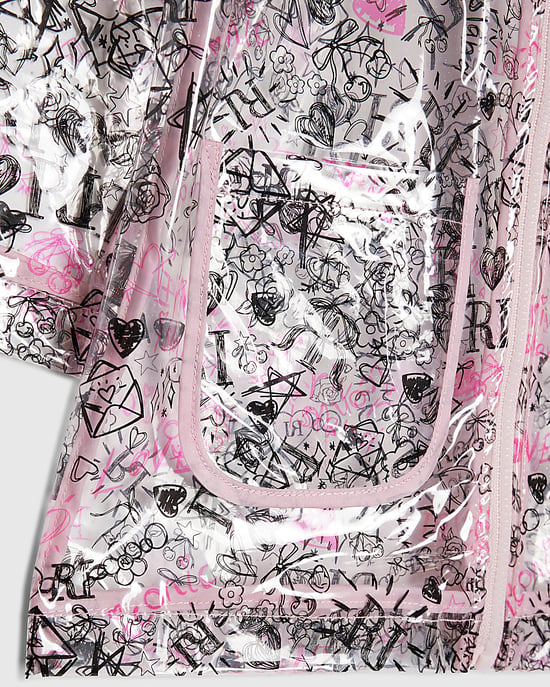 River Island Mini chubasquero para niña negro con estampado de grafiti, capucha y cremallera - Image 3