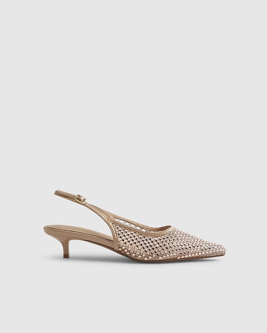 River Island zapatos de salón de mujer Beige con malla de strass y tira trasera - Image 2