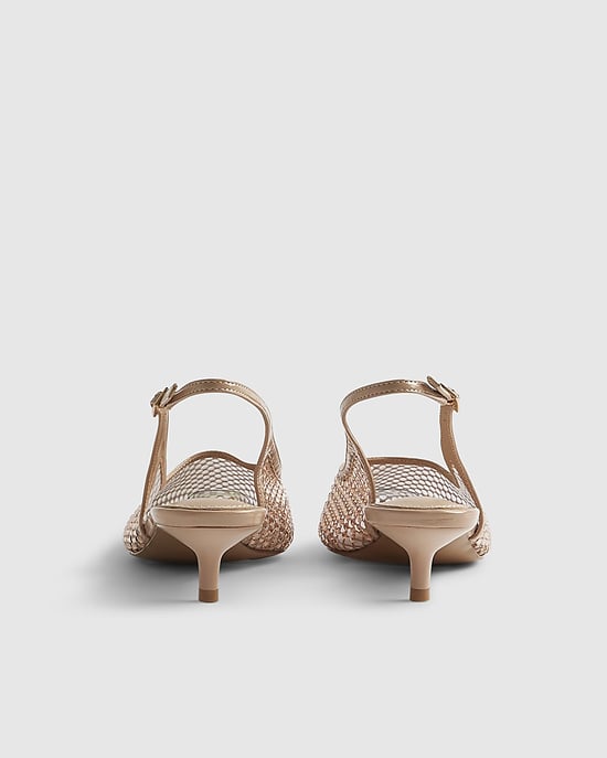 River Island zapatos de salón de mujer Beige con malla de strass y tira trasera - Image 3