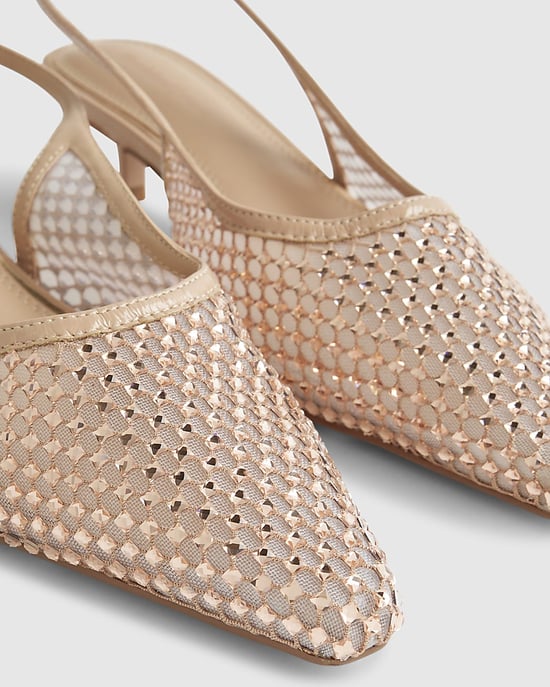 River Island zapatos de salón de mujer Beige con malla de strass y tira trasera - Image 4