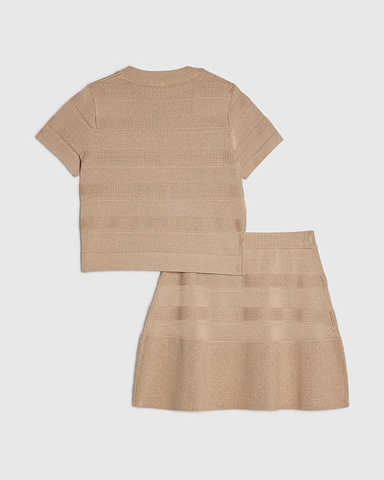 River Island Conjunto de top y falda para niña Beige de punto con tachuelas 2 piezas - Image 2
