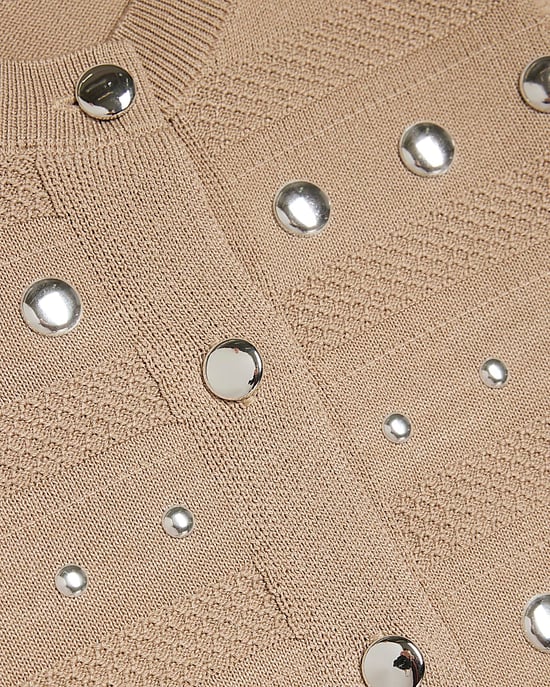 River Island Conjunto de top y falda para niña Beige de punto con tachuelas 2 piezas - Image 3