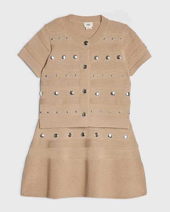 River Island Conjunto de top y falda para niña Beige de punto con tachuelas 2 piezas - Image 5