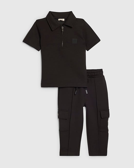 River Island Conjunto de polo y pantalón corto para niño Mini Negro Luminis 2 piezas - Image 1