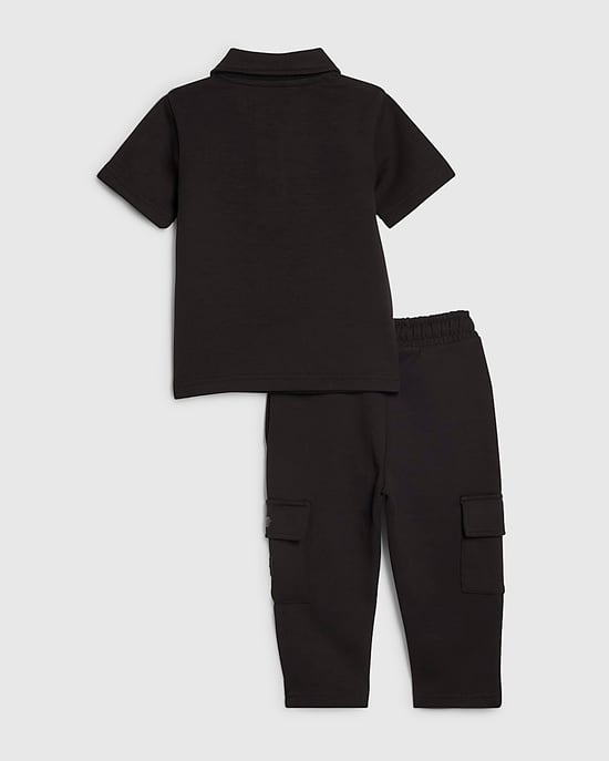 River Island Conjunto de polo y pantalón corto para niño Mini Negro Luminis 2 piezas - Image 2