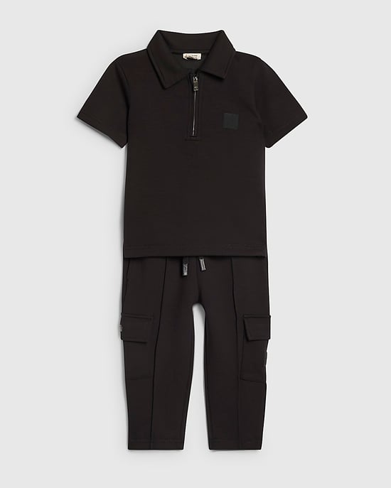 River Island Conjunto de polo y pantalón corto para niño Mini Negro Luminis 2 piezas - Image 5