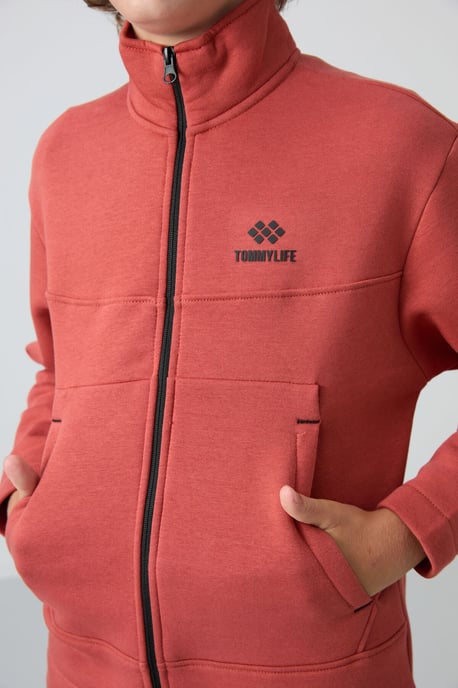 Sudadera juvenil con cuello de cremallera y bolsillo - Image 3