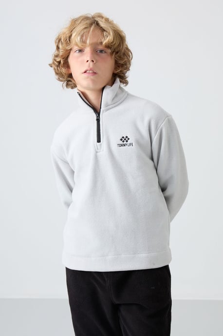 Sudadera juvenil con media cremallera y bordado - Image 1